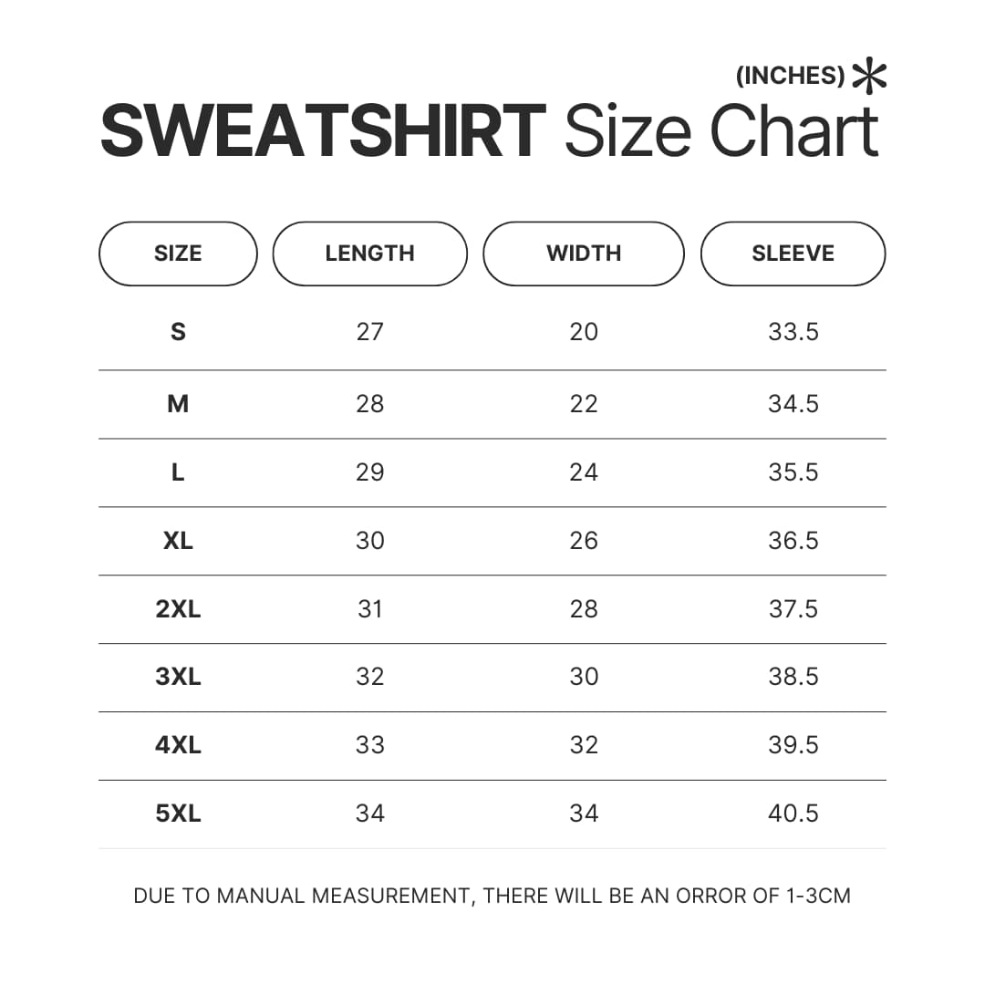 Sweatshirt Size Chart - Sailor Moon AU Store