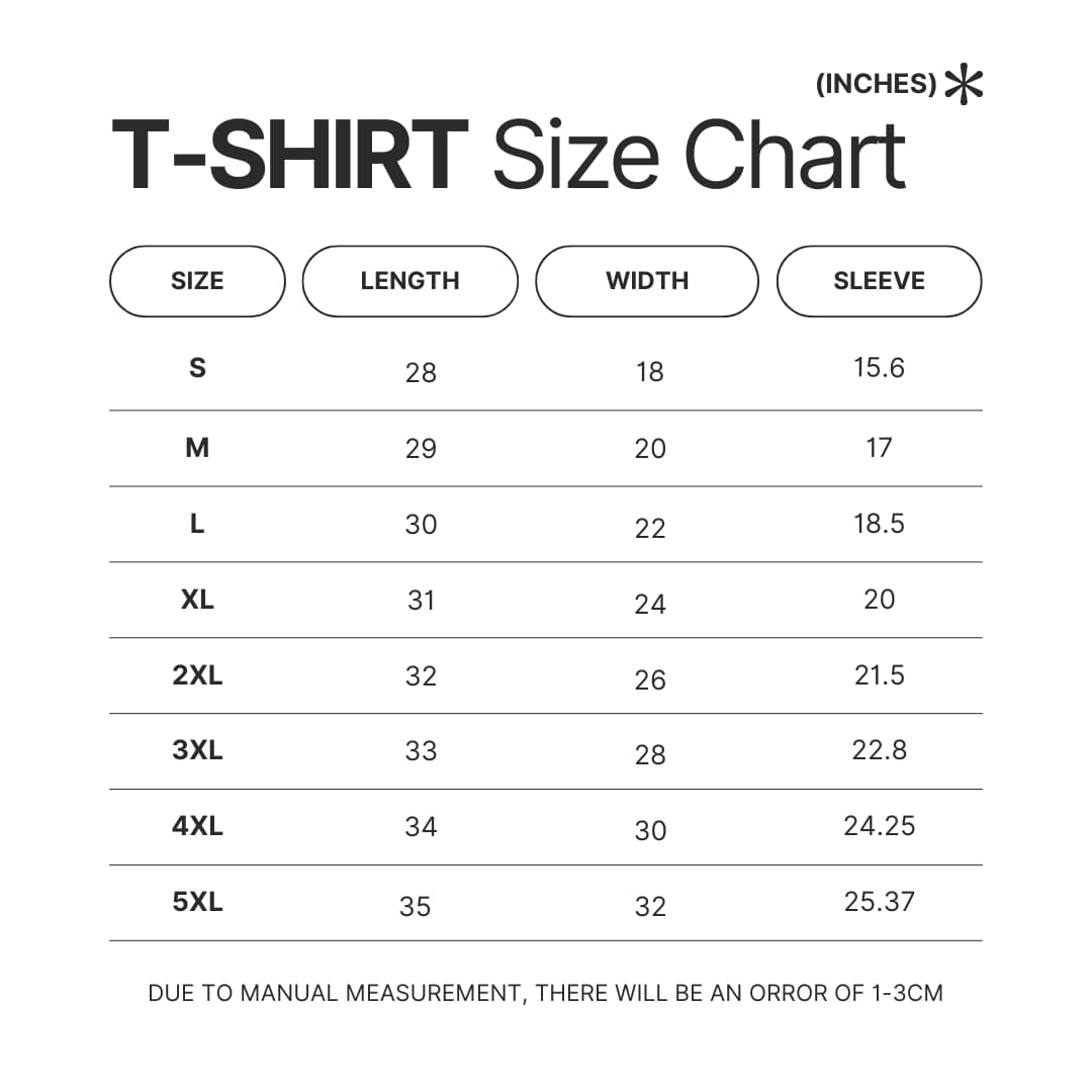T shirt Size Chart - Sailor Moon AU Store